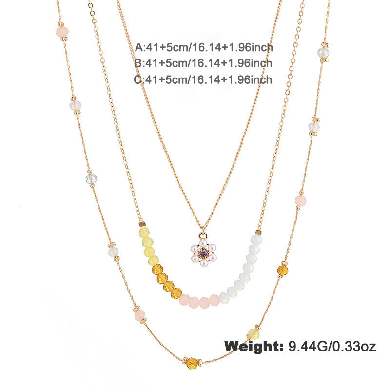 Sweet Floral Crystal Copper Multi-Layer Necklace