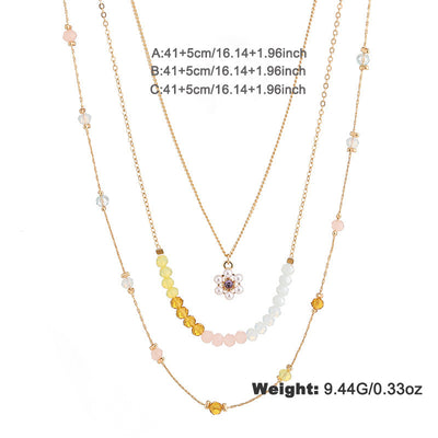 Sweet Floral Crystal Copper Multi-Layer Necklace