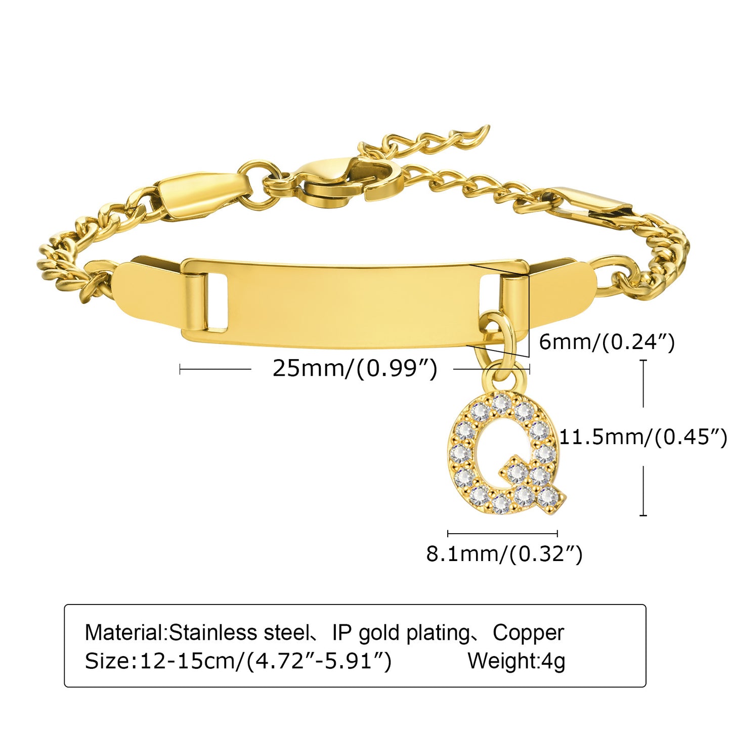 Stainless Steel Zircon Inlay English Letter Bracelet for Women and Children