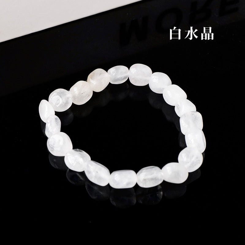 Simple Round Natural Stone Crystal Beaded Bracelet for Women