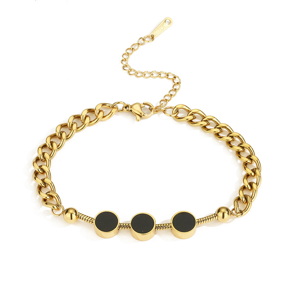 Geometric Shell Inlaid Stainless Steel Gold Plated Bracelet for Women