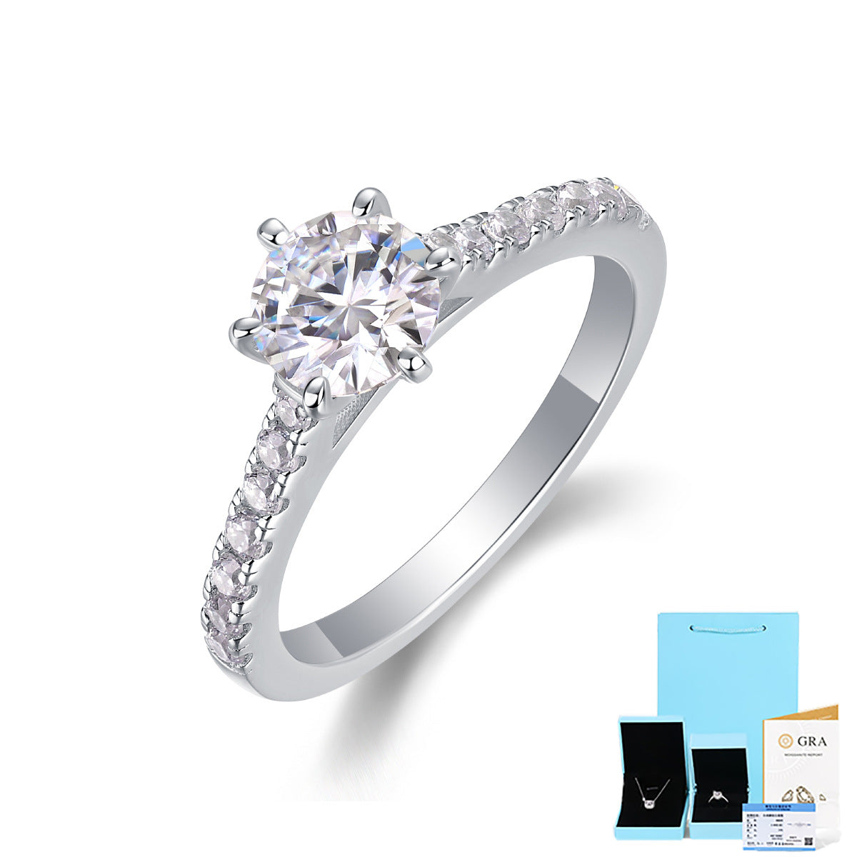 Sterling Silver Moissanite Ring with Celestial Design