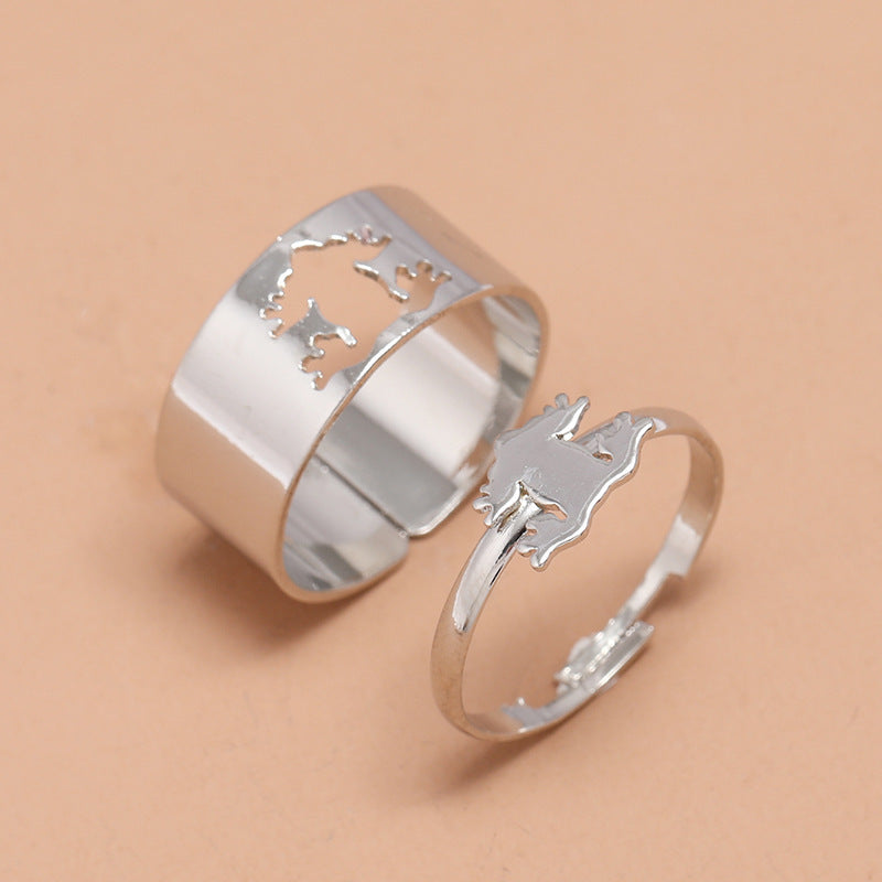 Simple Punk Hollow Universe Planet Adjustable Couple Rings Set