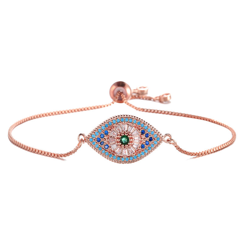 Fashion Geometric Adjustable Copper Zircon Eye Charm Bracelet