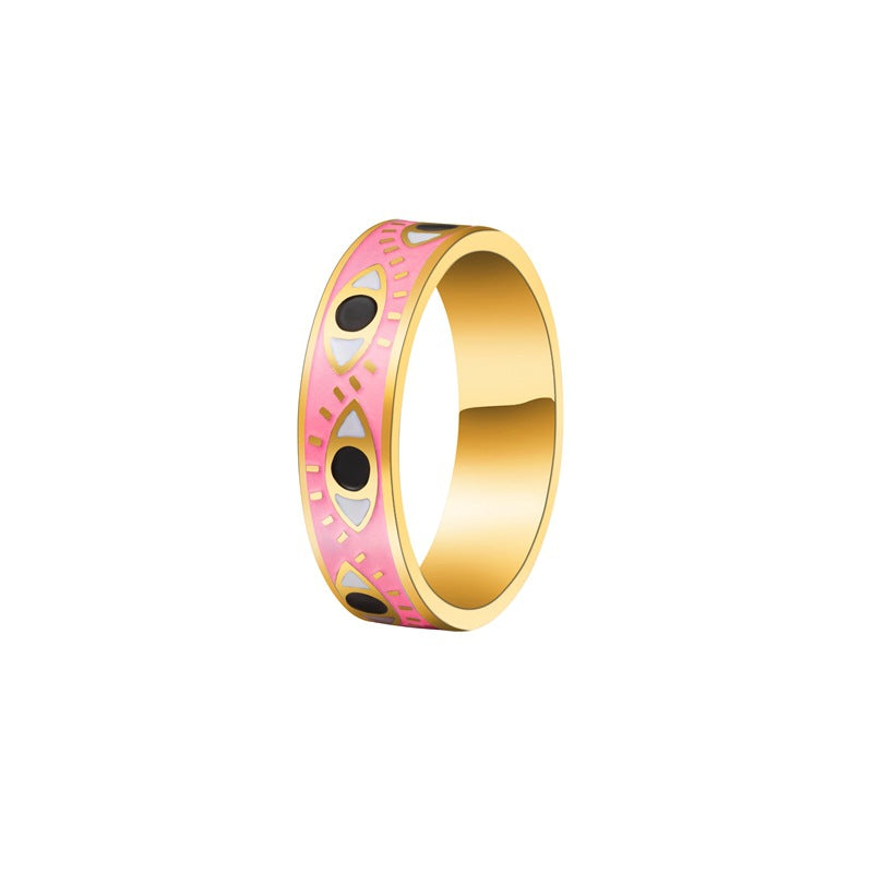 Retro Devil's Eye Gold-Plated Enamel Stainless Steel Ring