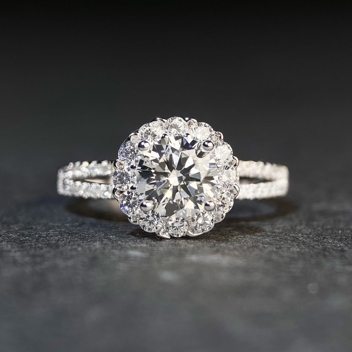 Sterling Silver Moissanite Flower Ring with Platinum Plating