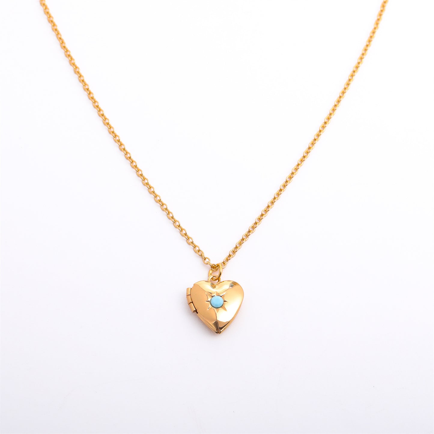 Retro Heart Shape 14k Gold Plated Birthstone Locket Necklace