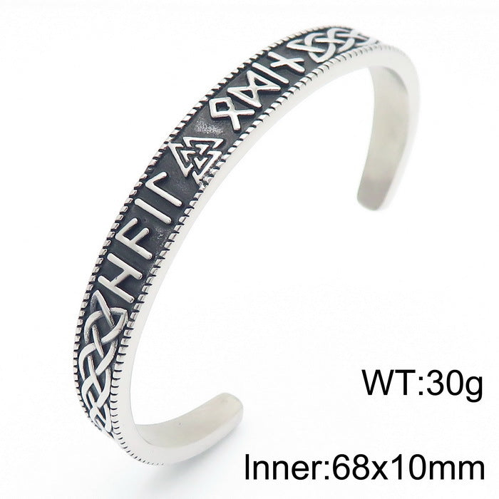 Classic Viking Rune Thor's Hammer Open Cuff Titanium Steel Men's Bangle