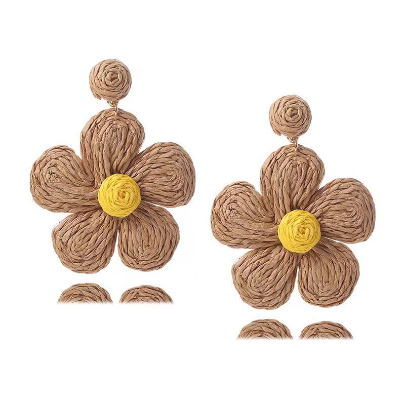 Vacation Flower Raffia Handmade Women'S Drop Earrings