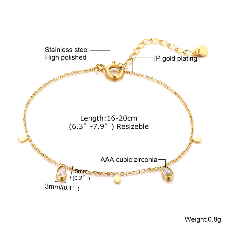 Elegant Geometric 18K Gold Plated Zircon Stainless Steel Layered Bracelets for Women