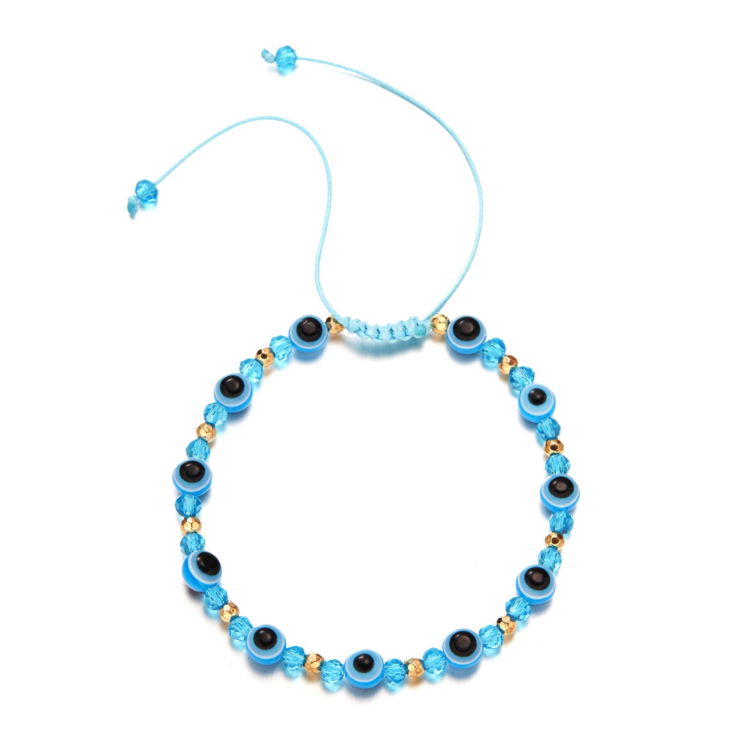 Evil Eye Resin Crystal Beaded Adjustable Bracelet