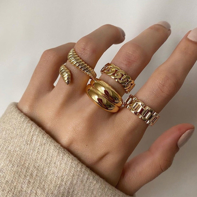 Simple Style Solid Color Alloy Snake Open Rings Set for Women