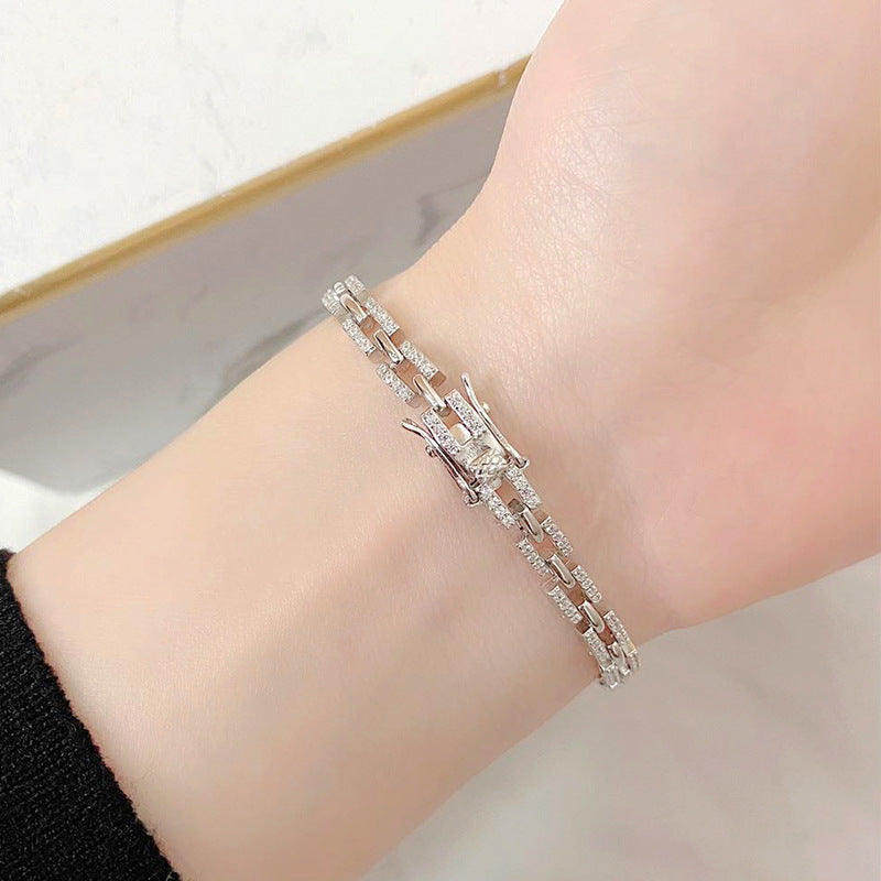 Sterling Silver Geometric Moissanite Bracelet for Women - Minimalist Design Fashion Jewelry Gift