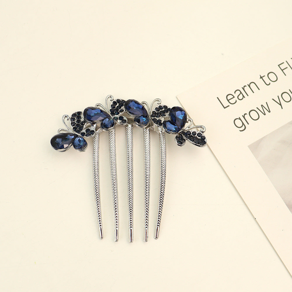 Women's Shiny Butterfly Rhinestone Pearl Hair Insert Comb