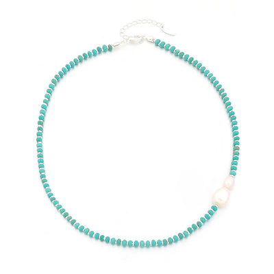 Elegant Irregular Round Natural Stone and Freshwater Pearl Necklace with Turquoise Beads and 18K Gold Plating