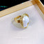 Elegant Geometric 14K Gold Plated Open Ring with Artificial Pearls and Rhinestones