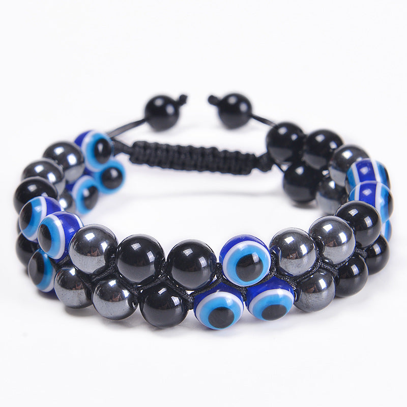 Ethnic Style Evil Eye Natural Stone Beaded Women's Bracelet with Tiger Eye and Black Magnet Stones