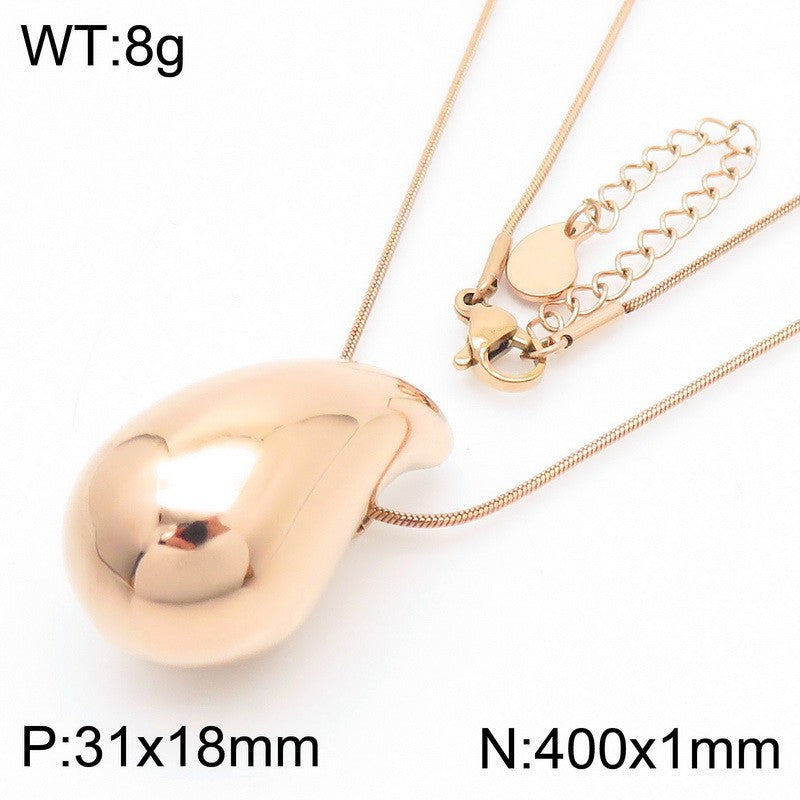 1 Pair Minimalist Water Droplet 18K Gold Plated Stainless Steel Earrings and Necklace Set