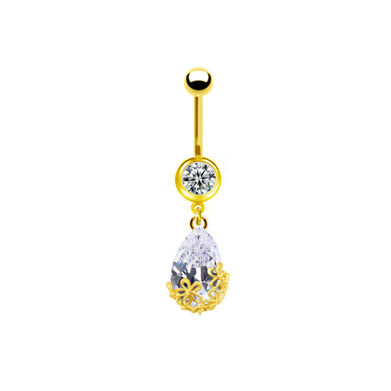 1 Piece Belly Rings Sweet Pastoral Water Droplets Rose Flower Stainless Steel Alloy Inlay Acrylic Rhinestones Glass White Gold Plated Gold Plated