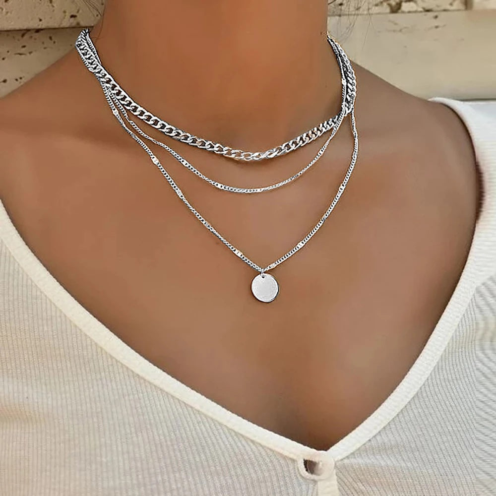 Simple Style Layered Sequin Pendant Necklace for Women