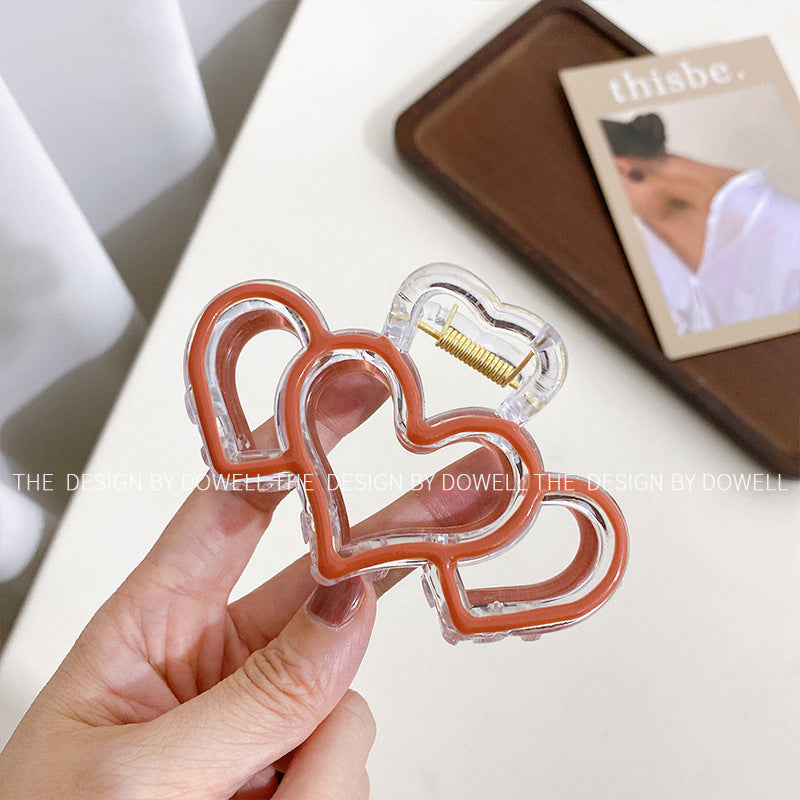 Sweet Heart Shaped Resin Hair Claw Clip - Large Hollow Design