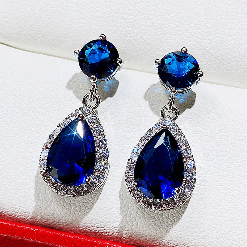 Fashion Water Drop AAA Zircon Copper Inlaid Diamond Emeral Earrings