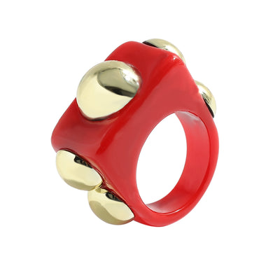 Candy Color Acrylic Resin Inlaid Metal Bead Ring - Trendy Summer Statement Jewelry