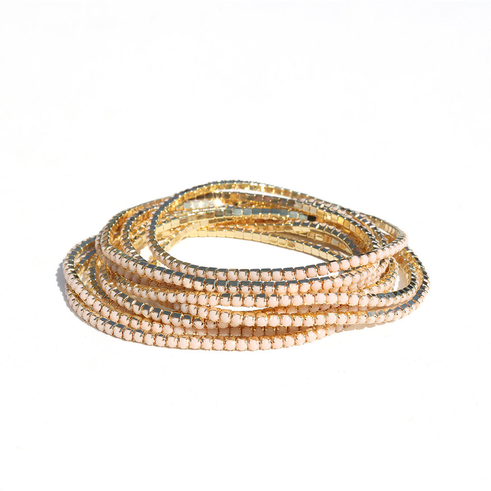 Geometric Zircon Rhinestone Stretch Bracelet Set for Women