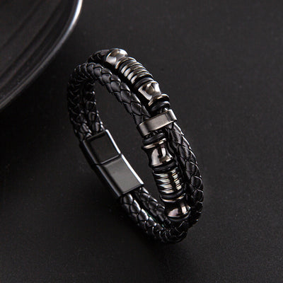 Punk Stainless Steel PU Leather Braided Magnetic Clasp Men's Bracelet