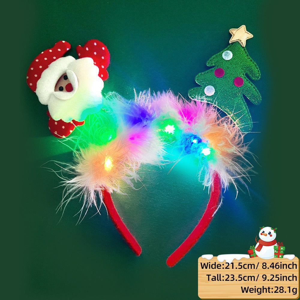 Christmas LED Light-Up Reindeer Antler Headband with Feather Trim