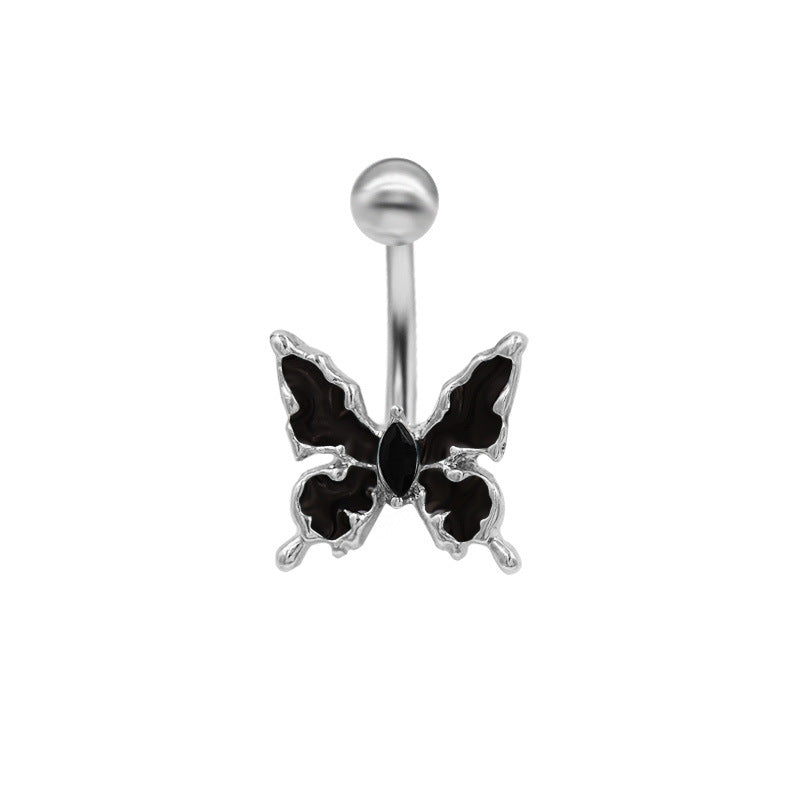 Butterfly Belly Button Ring 316 Stainless Steel with Rhinestones and Resin Inlay