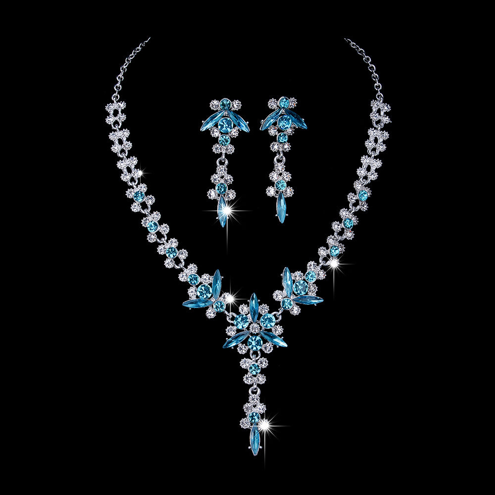 Sweet Flower Crystal Zircon Necklace and Earring Set