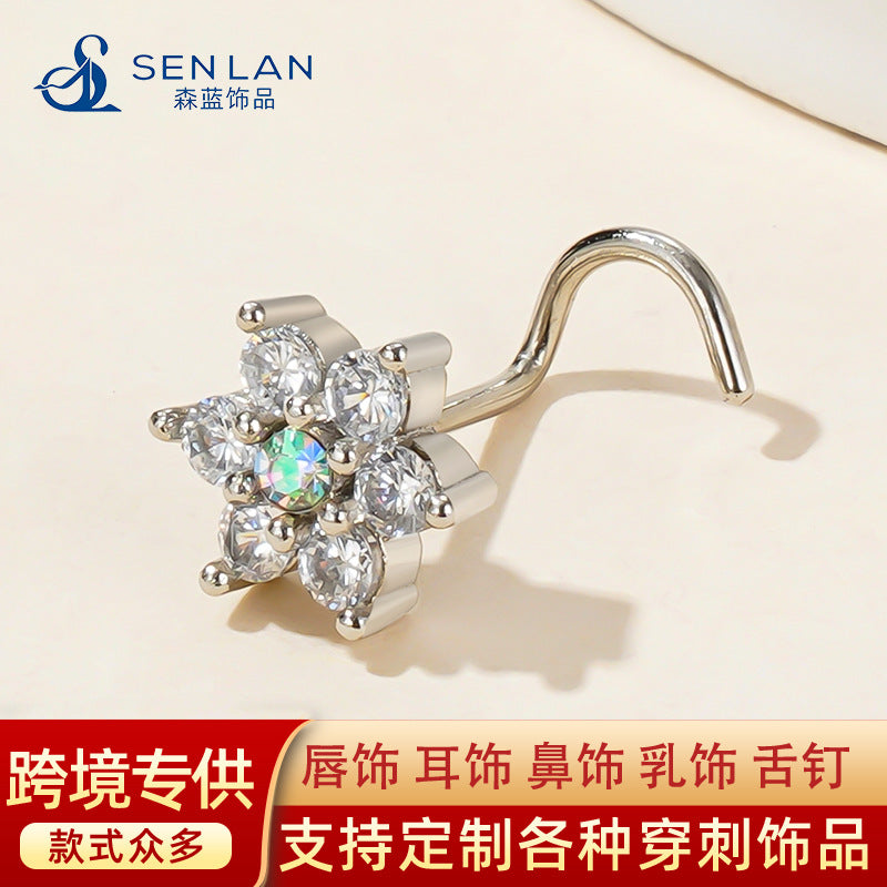 1 Piece Nose Rings & Studs Simple Style Classic Style Commute Flower 304 Stainless Steel Inlay Zircon Nose Rings & Studs