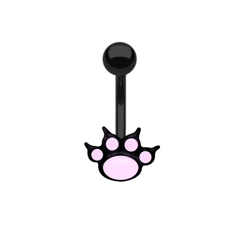 Punk Animal Paw Print Skull Belly Ring - Stainless Steel with Rhinestones and Enamel Plating