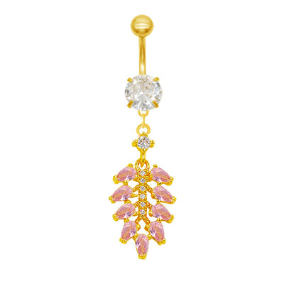 Elegant Heart Belly Ring with Zirconia and Gold Plated Stainless Steel