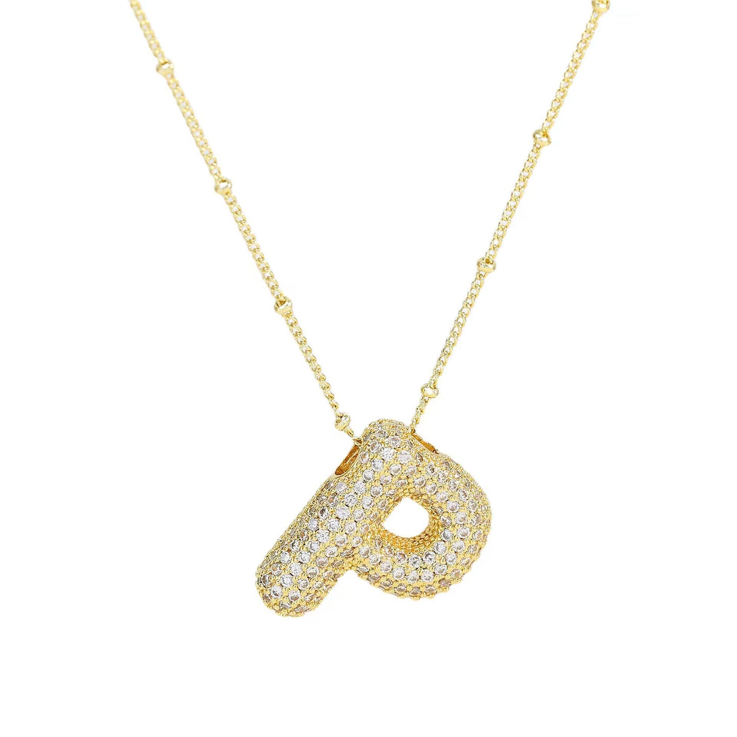 Wholesale Hip-Hop Rock Letter Zircon Pendant Necklace - 18K Gold Plated Stainless Steel with Copper Inlay