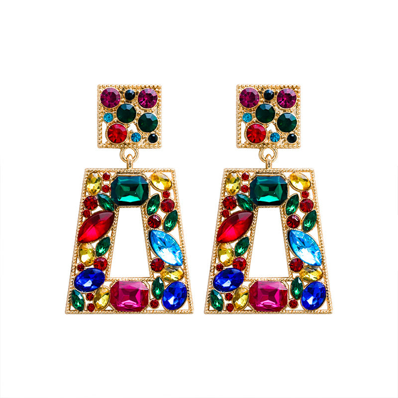 Elegant Vintage Square Rhinestone Drop Earrings