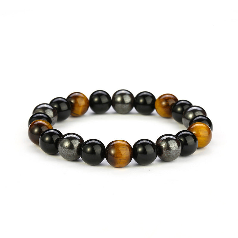 Fashion Adjustable Black Matte Woven Bracelet with Tiger Eye Stone