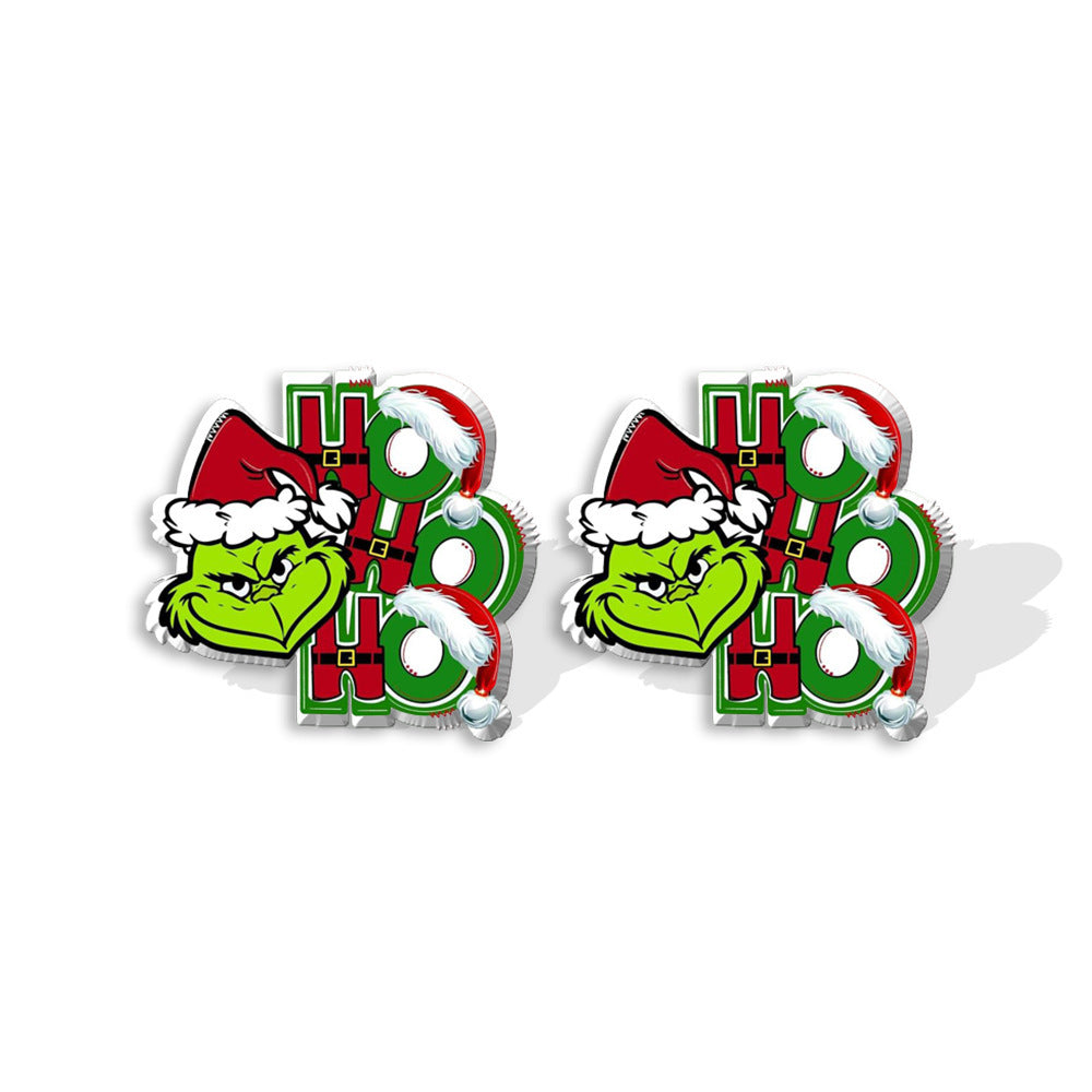 Cute Cartoon Christmas Tree Acrylic Earrings - Grinch Festive Studs for Women