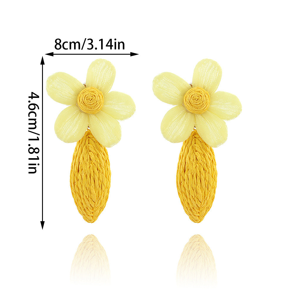 1 Pair Women's Beach Floral Raffia Drop Earrings - Creative Fashion Jewelry