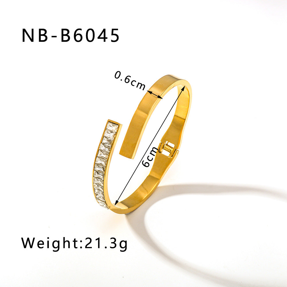 18K Gold Plated Geometric Zircon Bangle with Roman Numerals and Star Design