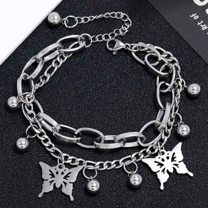 Korean Simple Stainless Steel Elephant Pendant Bracelet