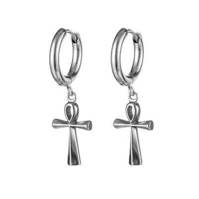 Hip-hop Cross Stainless Steel Men's Earrings with Pendant