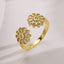 Minimalist Geometric Flower Zircon Open Ring in 18K Gold Plated Copper