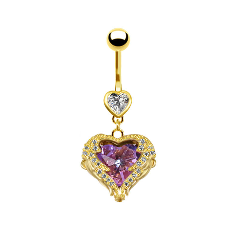 Fashion Angel Wing Heart Zircon Stainless Steel Belly Ring