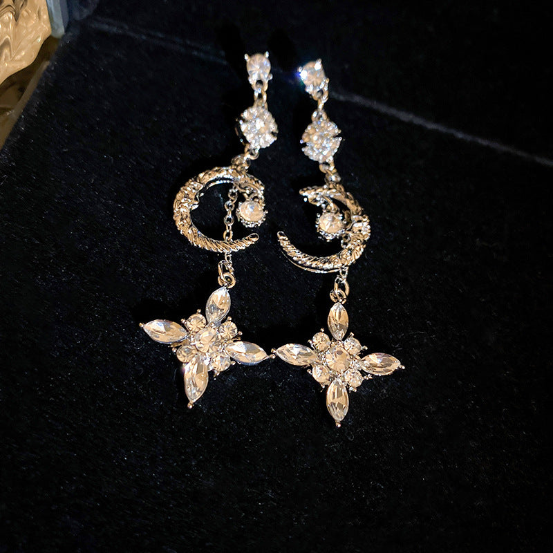 Elegant Rhinestone Flower Drop Earrings - Square Stud Design