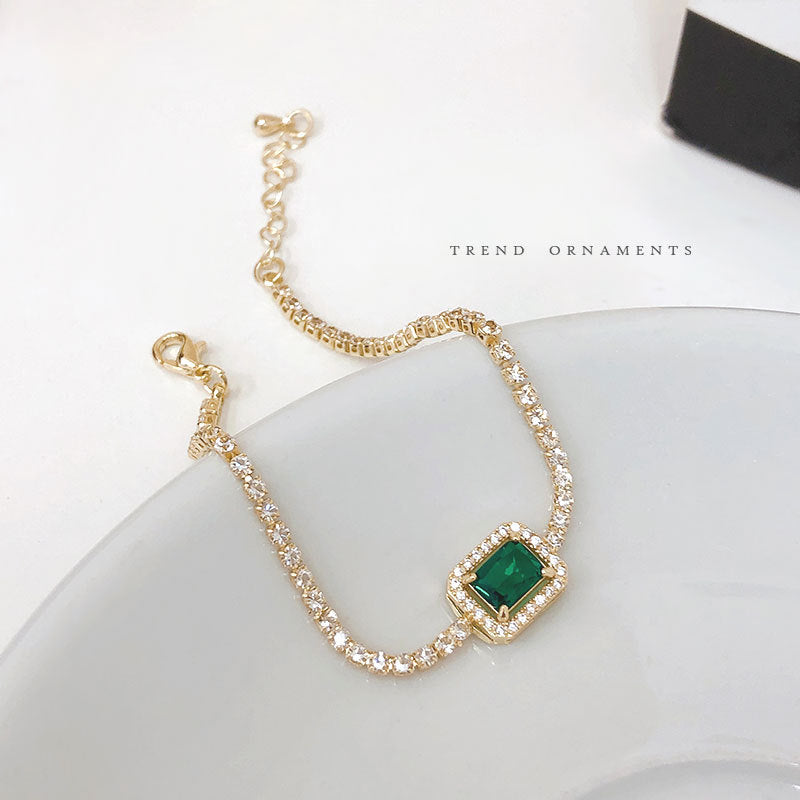 14k Gold Plated Green Zirconia Rhinestone Bracelet for Women