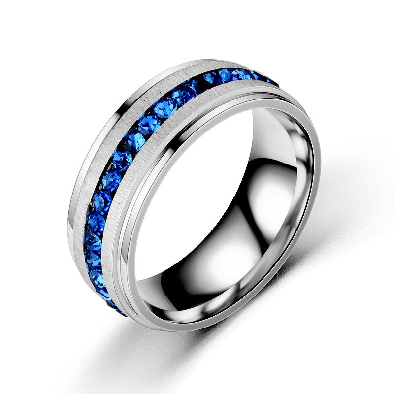 Geometric Stainless Steel Ring with Single Row Zircon for Men - Minimalist Fashion Jewelry