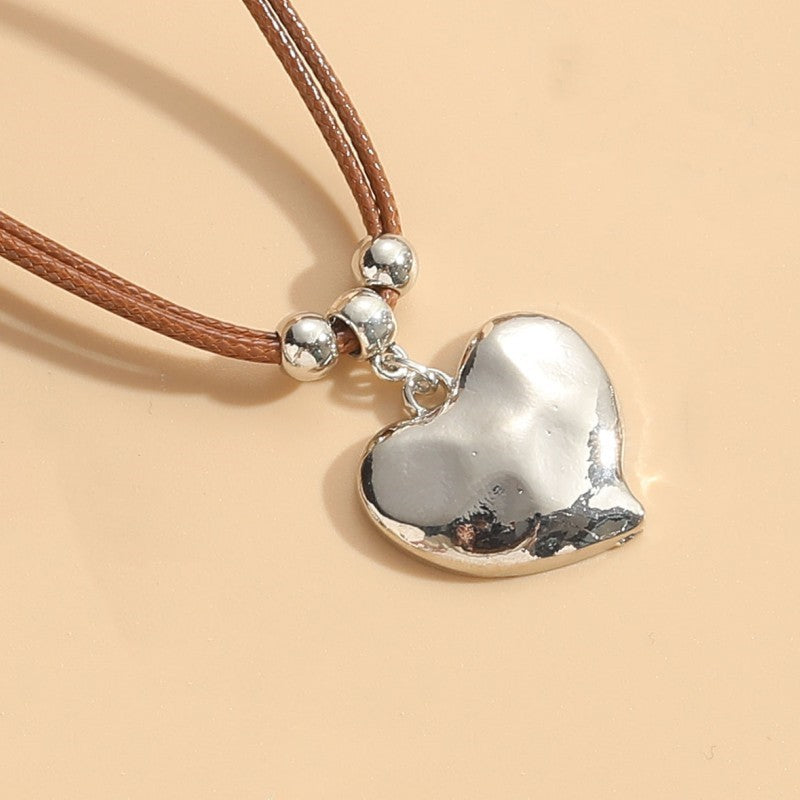 Vintage Geometric Heart Alloy Pendant Necklace