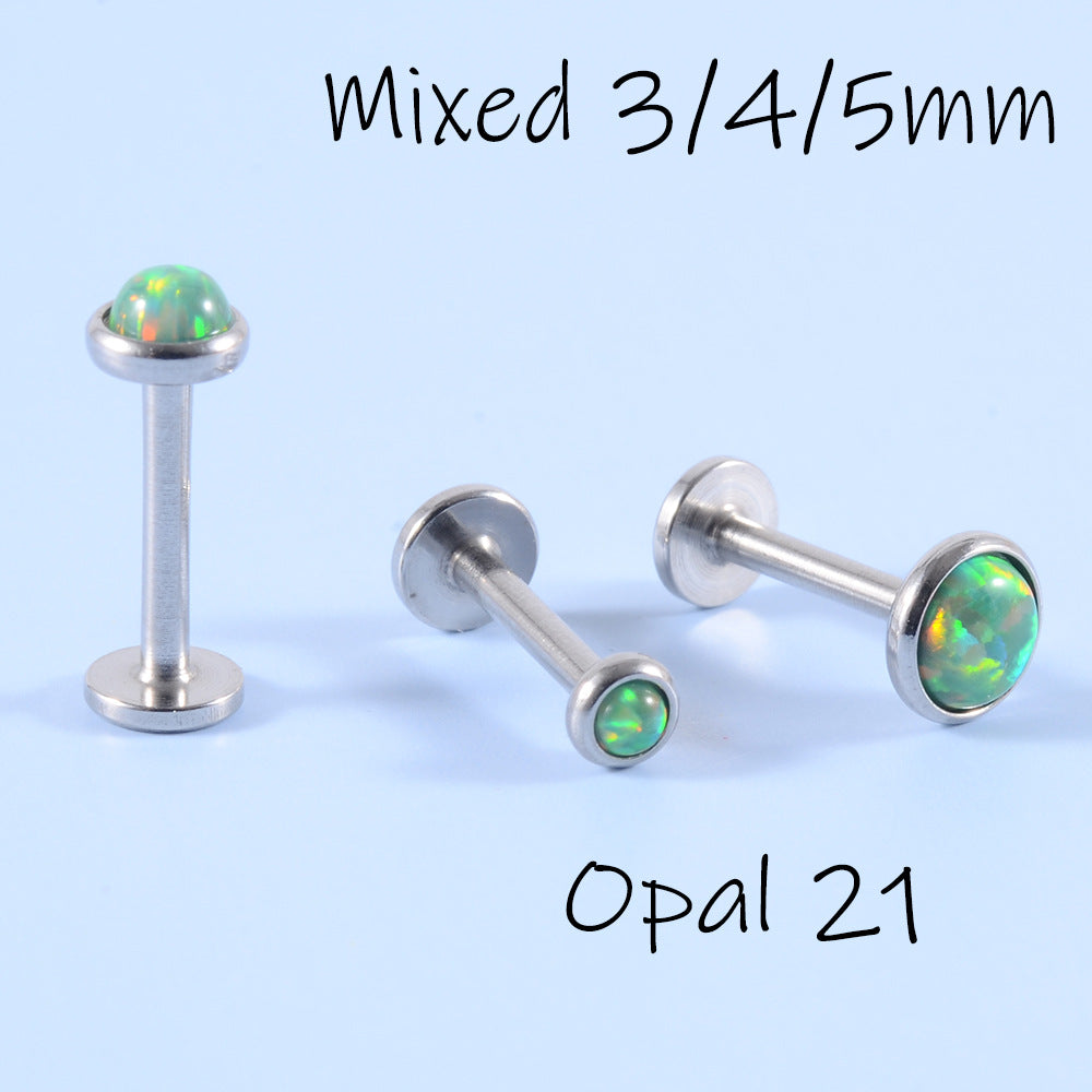 18K Gold Plated Opal Lip and Ear Stud Set - Stainless Steel